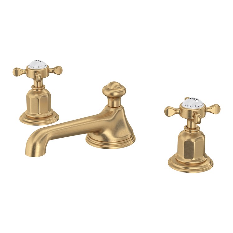 Lavatory Faucet Edwardian Widespread 6 to 15-3/4 Inch Spread 2 Cross WaterSense/cUPC Satin English Gold 1.2 Gallons per Minute Deck Rigid Lift Rod 3 Hole - Image 1