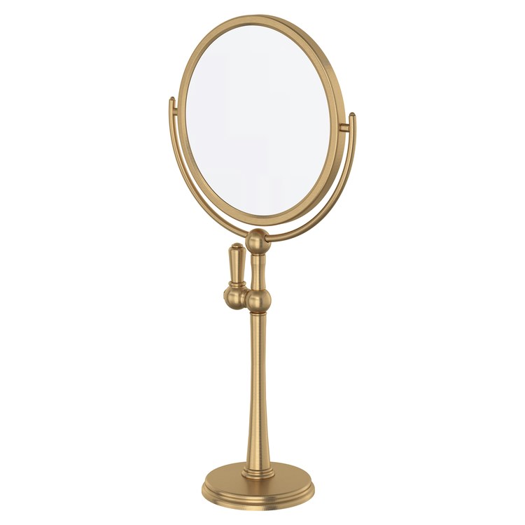 Shaving/Make Up Mirror 6-7/8 Inch Satin English Gold Free Standing 3X Magnification Round Brass/Glass - Image 1