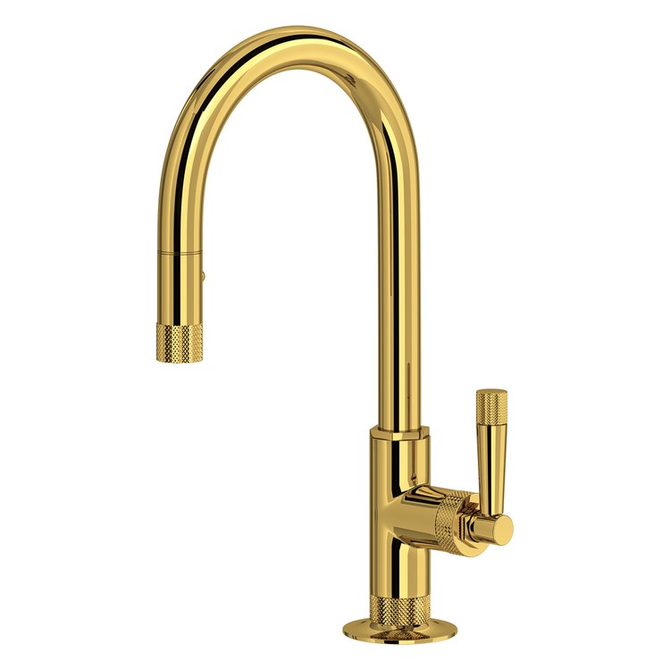 Bar Faucet Graceline Prep 1 Lever Unlacquered Brass Pull Down 2 Function C-Spout 1.8 Gallons per Minute