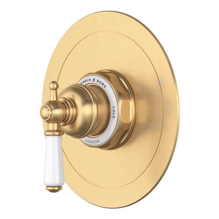Pressure Balance Valve Trim Edwardian 1 Function with Temperature and Volume Control 1 Lever Satin English Gold 1/2 Inch for R51 Pressure Balance Rough-In Valve - Image 1