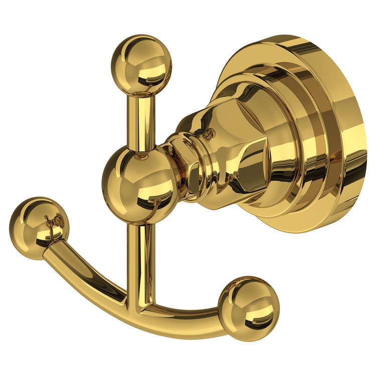 Robe Hook San Giovanni Double Unlacquered Brass 2-53/64 Inch Wall Mount Brass
