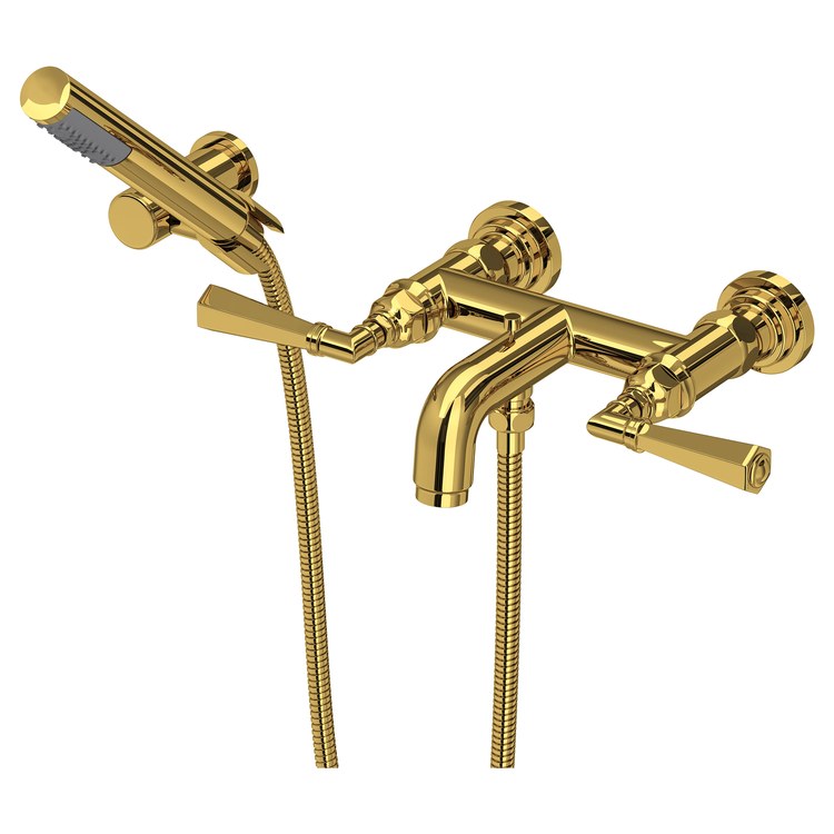 Tub Filler San Giovanni with Handshower 5-7/8 Inch Spread 2 Lever cUPC Unlacquered Brass Wall Mount 6 Gallons per Minute - Image 1