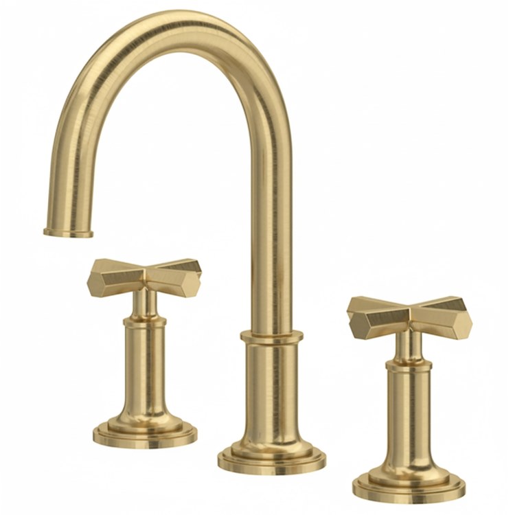 Lavatory Faucet San Giovanni Widespread 8 to 16 Inch Spread 2 Cross ADA WaterSense/cUPC Antique Gold 1.2 Gallons per Minute Deck Gooseneck Swivel Push 3 Hole