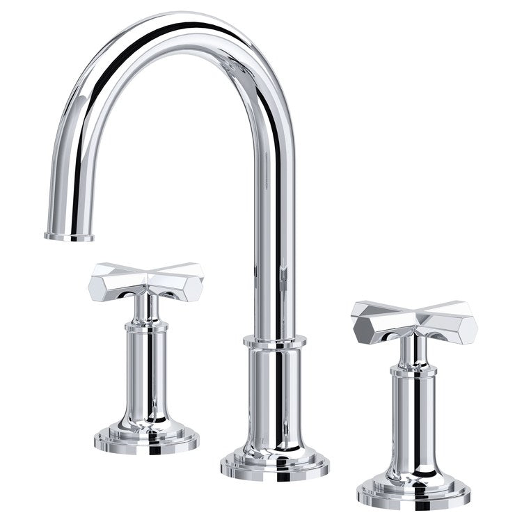 Lavatory Faucet San Giovanni Widespread 8 to 16 Inch Spread 2 Cross ADA WaterSense/cUPC Polished Chrome 1.2 Gallons per Minute Deck Gooseneck Swivel Push 3 Hole