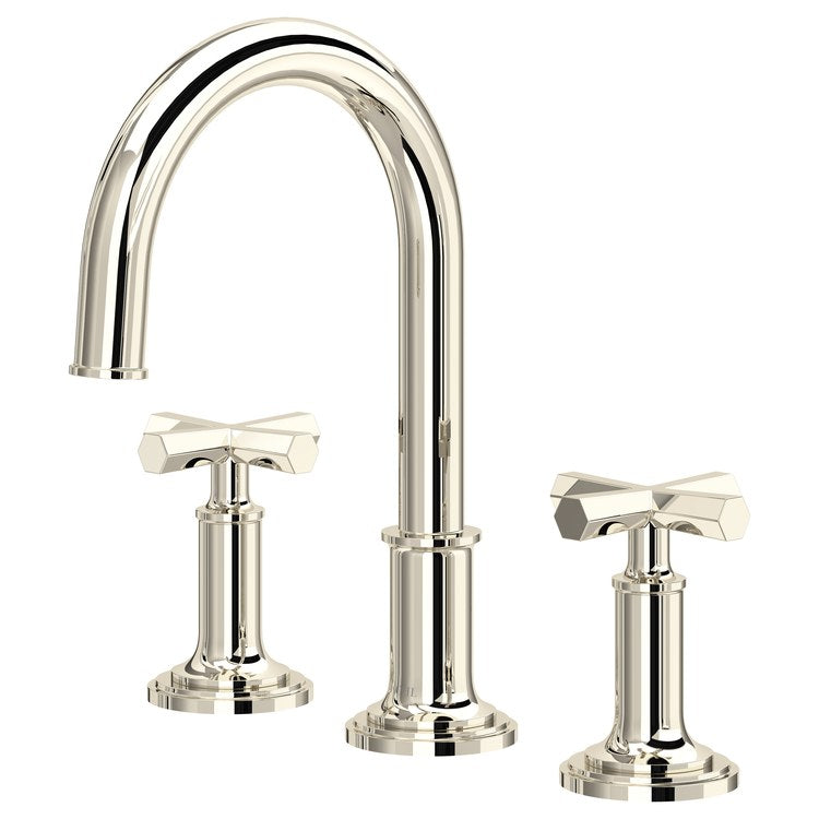Lavatory Faucet San Giovanni Widespread 8 to 16 Inch Spread 2 Cross ADA WaterSense/cUPC Polished Nickel 1.2 Gallons per Minute Deck Gooseneck Swivel Push 3 Hole - Image 1