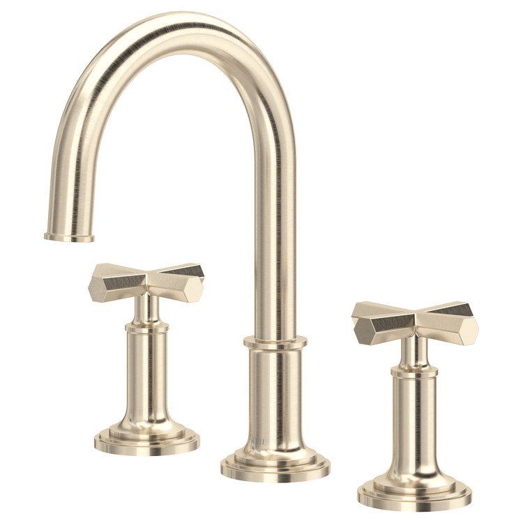 Lavatory Faucet San Giovanni Widespread 8 to 16 Inch Spread 2 Cross ADA WaterSense/cUPC Satin Nickel 1.2 Gallons per Minute Deck Gooseneck Swivel Push 3 Hole - Image 1