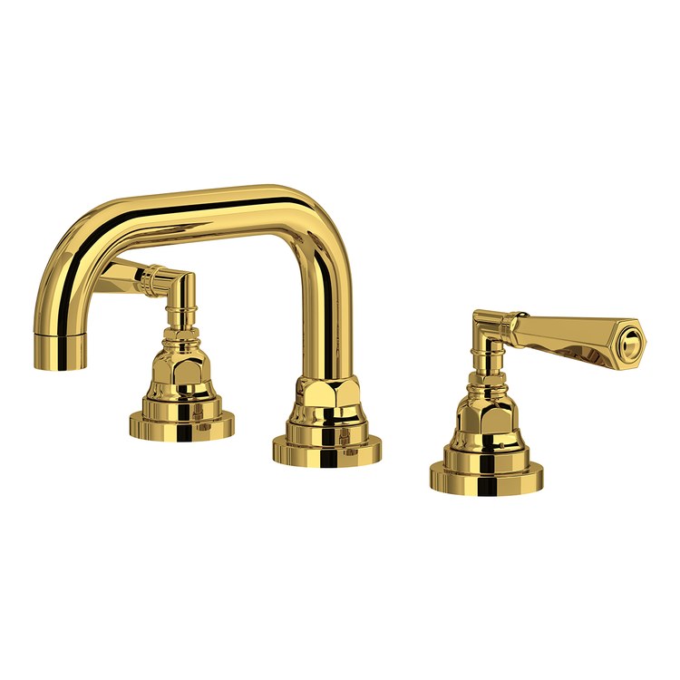Lavatory Faucet San Giovanni Widespread 8 to 16 Inch Spread 2 Lever ADA WaterSense/cUPC Unlacquered Brass 1.2 Gallons per Minute Deck U-Shaped Push 3 Hole