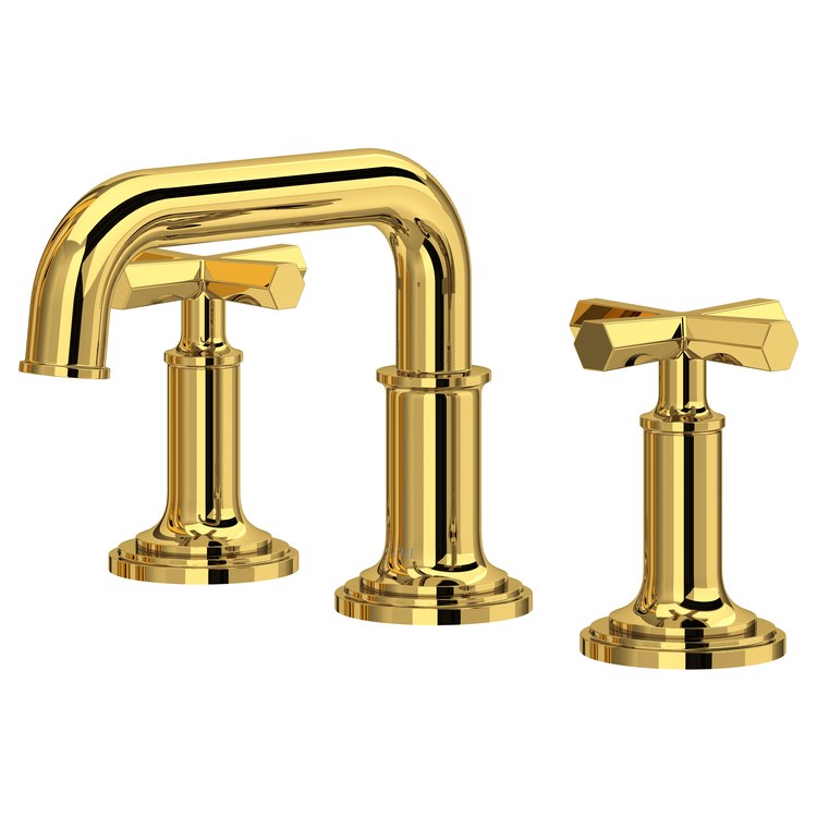 Lavatory Faucet San Giovanni Widespread 8 to 16 Inch Spread 2 Cross WaterSense/cUPC Unlacquered Brass 1.2 Gallons per Minute Deck High Arc Push 3 Hole