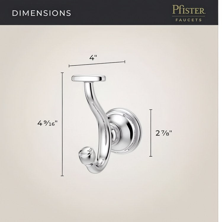 Robe Hook Tisbury Double Polished Chrome 4 Inch Wall Concealed Metal - Image 3