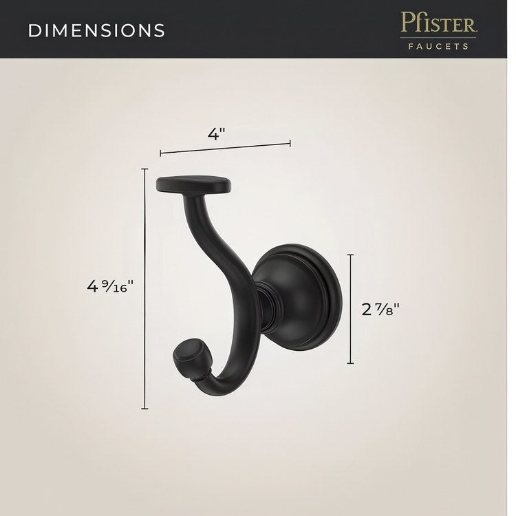 Robe Hook Tisbury Double Spot Defense Matte Black 4 Inch Wall Concealed Metal - Image 3