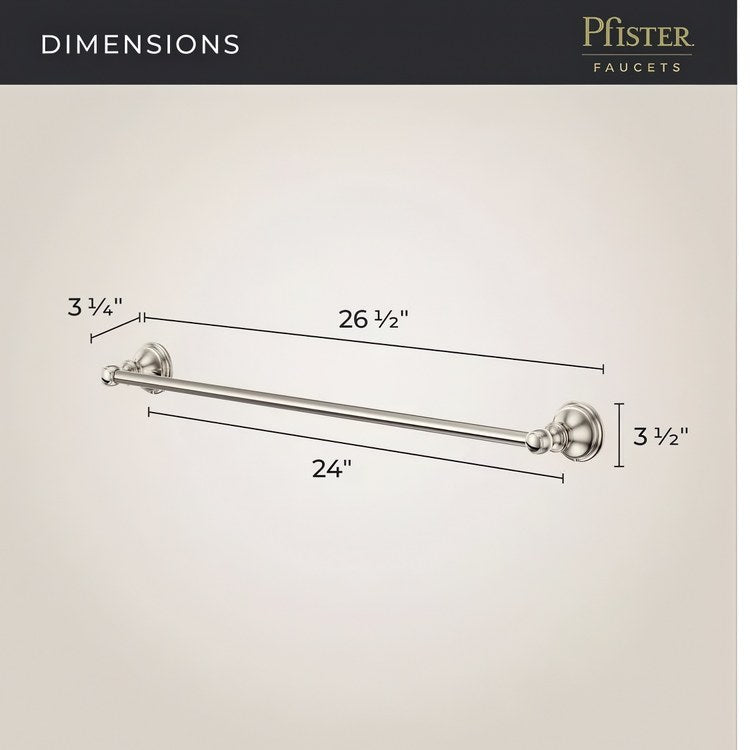 Towel Bar Tisbury 24 Inch Single Polished Nickel Metal - Image 3