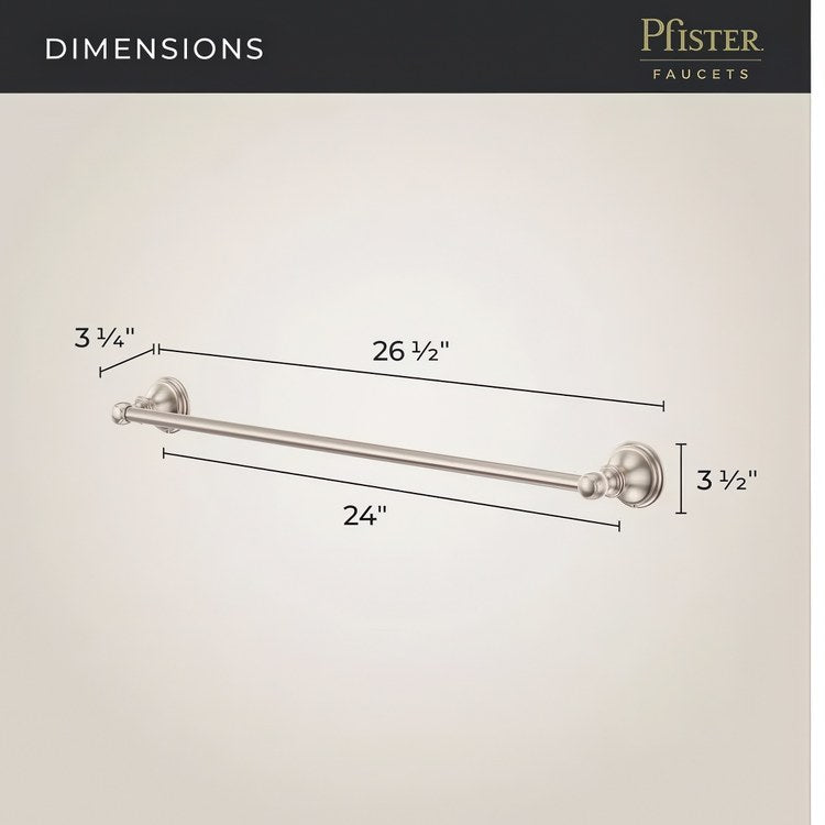 Towel Bar Tisbury 24 Inch Single Brushed Nickel Metal - Image 3