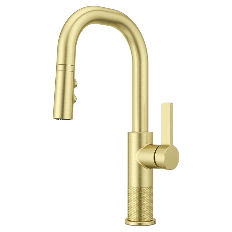 Bar Faucet Montay Prep 1 Lever ADA CALGreen Brushed Gold MagnePfit 3 Function Pull Down High Arc Swivel 360 DEG 1.8 Gallons per Minute - Image 1