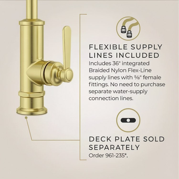 Bar Faucet Port Haven Prep 1 Lever ADA CALGreen Brushed Gold High Arc Swivel 360 DEG 1.8 Gallons per Minute - Image 2
