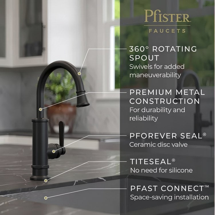 Bar Faucet Port Haven Prep 1 Lever ADA CALGreen Spot Defense Matte Black High Arc Swivel 360 DEG 1.8 Gallons per Minute - Image 3