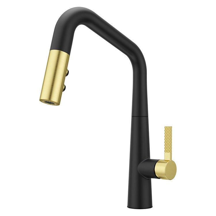 Kitchen Faucet Asari 1 Lever ADA CALGreen Matte Black and Brushed Gold 3 Function Pull Down High Arc Swivel 360 DEG 1/3 Hole Deck MagnePfit 1.8 Gallons per Minute - Image 2
