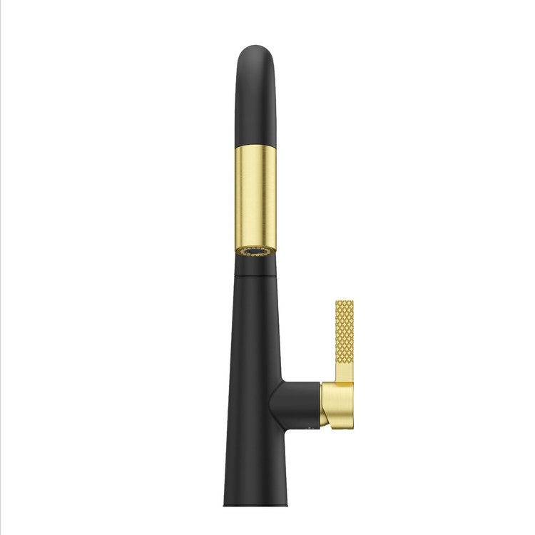Kitchen Faucet Asari 1 Lever ADA CALGreen Matte Black and Brushed Gold 3 Function Pull Down High Arc Swivel 360 DEG 1/3 Hole Deck MagnePfit 1.8 Gallons per Minute - Image 3