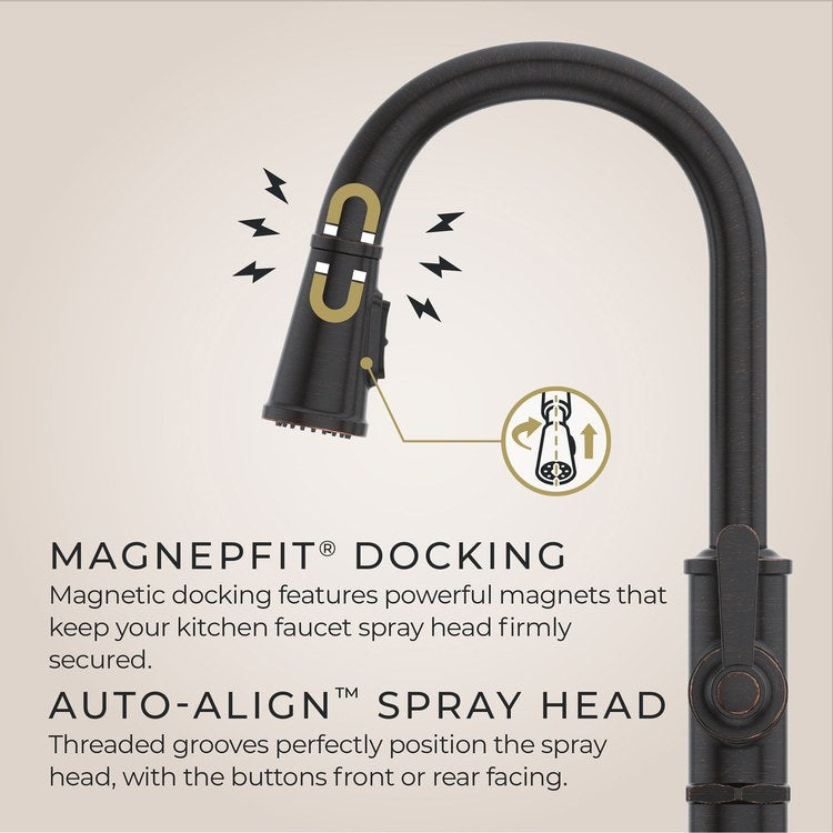 Kitchen Faucet Port Haven 1 Lever CALGreen Tuscan Bronze 3 Function Pull Down High Arc Swivel 360 DEG HydroBlade 1 Hole Deck MagnePfit 1.8 Gallons per Minute - Image 3