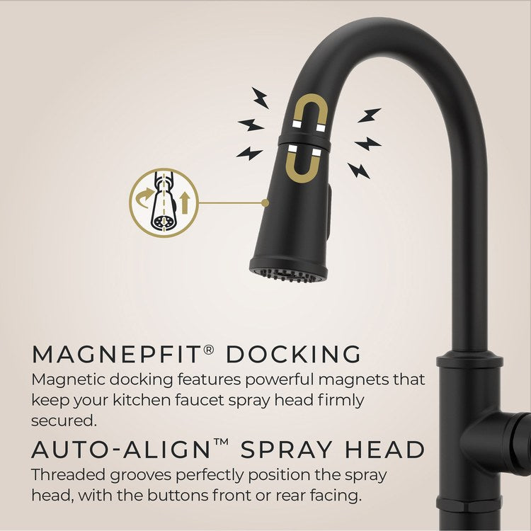Kitchen Faucet Port Haven 1 Lever CALGreen Spot Defense Matte Black 3 Function Pull Down High Arc Swivel 360 DEG HydroBlade 1 Hole Deck MagnePfit 1.8 Gallons per Minute - Image 3