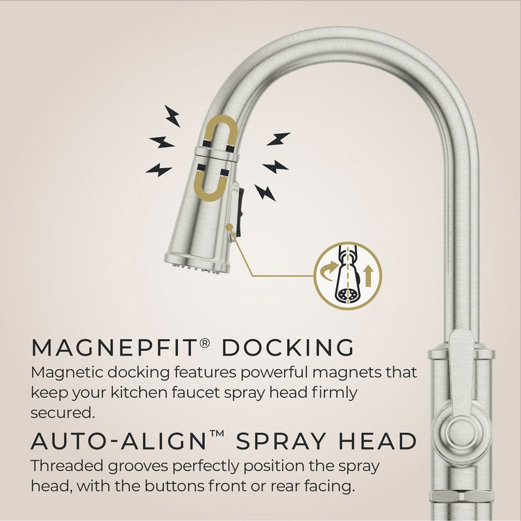 Kitchen Faucet Port Haven 1 Lever CALGreen Stainless Steel 3 Function Pull Down High Arc Swivel 360 DEG HydroBlade 1 Hole Deck MagnePfit 1.8 Gallons per Minute - Image 3