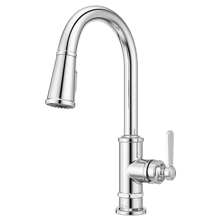 Kitchen Faucet Port Haven 1 Lever CALGreen Polished Nickel 3 Function Pull Down High Arc Swivel 360 DEG HydroBlade 1 Hole Deck MagnePfit 1.8 Gallons per Minute - Image 1