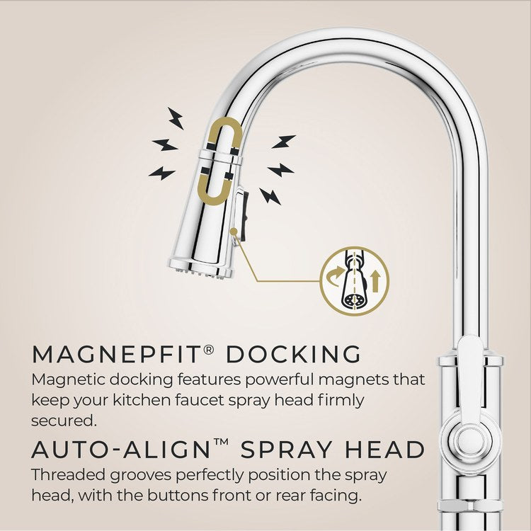 Kitchen Faucet Port Haven 1 Lever CALGreen Polished Chrome 3 Function Pull Down High Arc Swivel 360 DEG HydroBlade 1 Hole Deck MagnePfit 1.8 Gallons per Minute - Image 3