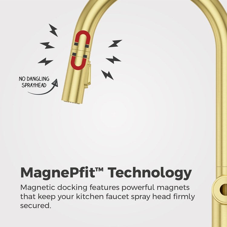 Kitchen Faucet Tenet Less Handle ADA Brushed Gold 2 Function Pull Down High Arc Swivel 360 DEG 1/2/3/4 Hole Deck MagnePfit 1.8 Gallons per Minute - Image 3