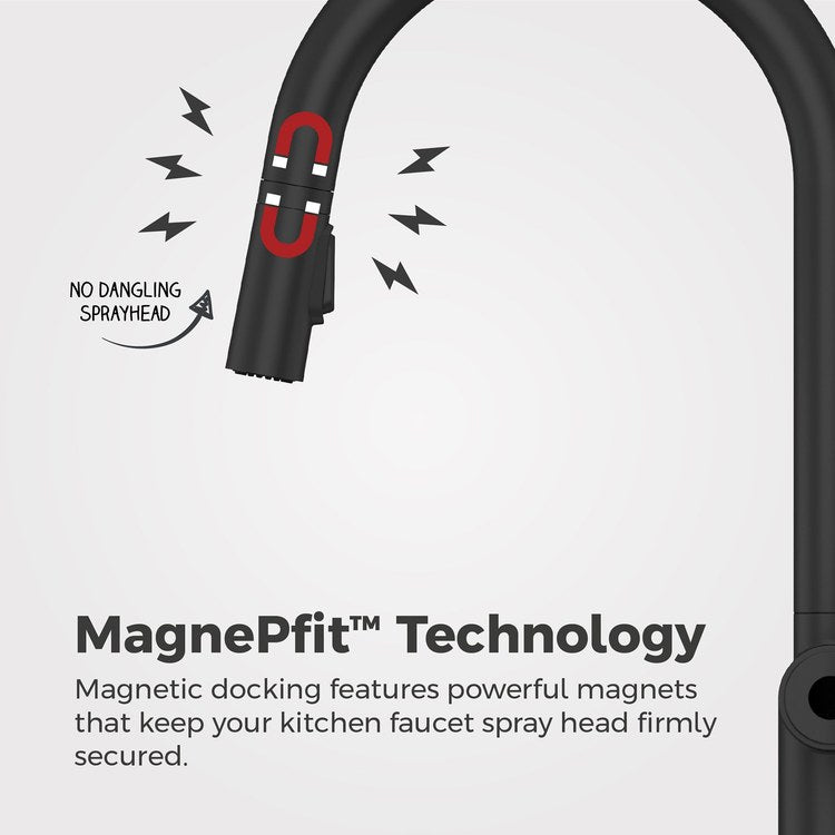 Kitchen Faucet Tenet Less Handle ADA Spot Defense Matte Black 2 Function Pull Down High Arc Swivel 360 DEG 1/2/3/4 Hole Deck MagnePfit 1.8 Gallons per Minute - Image 3