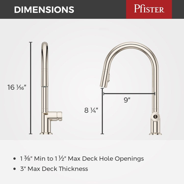 Kitchen Faucet Tenet Less Handle ADA Polished Nickel 2 Function Pull Down High Arc Swivel 360 DEG 1/2/3/4 Hole Deck MagnePfit 1.8 Gallons per Minute - Image 2