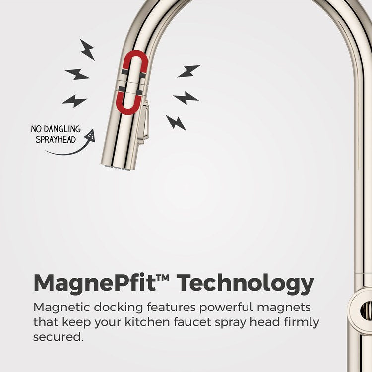 Kitchen Faucet Tenet Less Handle ADA Polished Nickel 2 Function Pull Down High Arc Swivel 360 DEG 1/2/3/4 Hole Deck MagnePfit 1.8 Gallons per Minute - Image 3