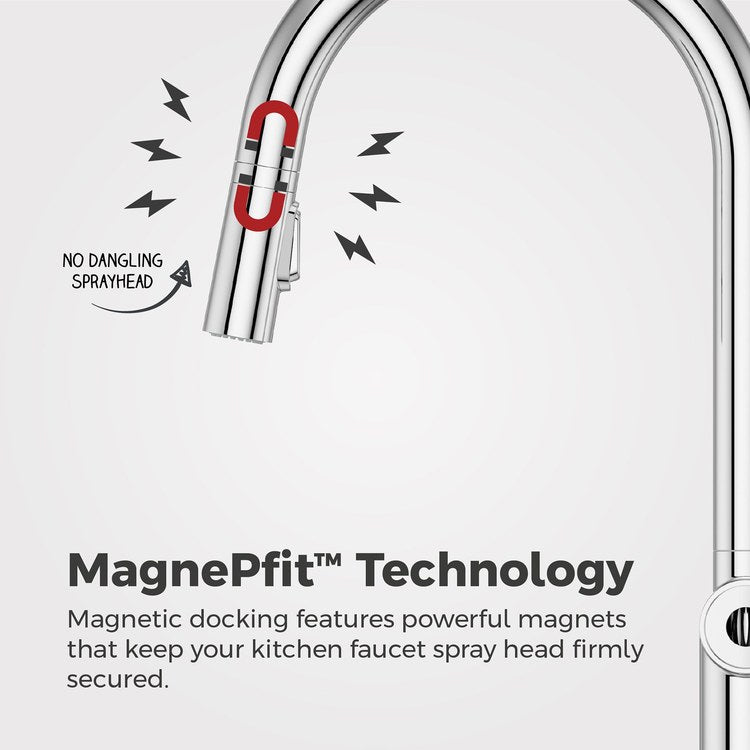 Kitchen Faucet Tenet Less Handle ADA Polished Chrome 2 Function Pull Down High Arc Swivel 360 DEG 1/2/3/4 Hole Deck MagnePfit 1.8 Gallons per Minute - Image 3