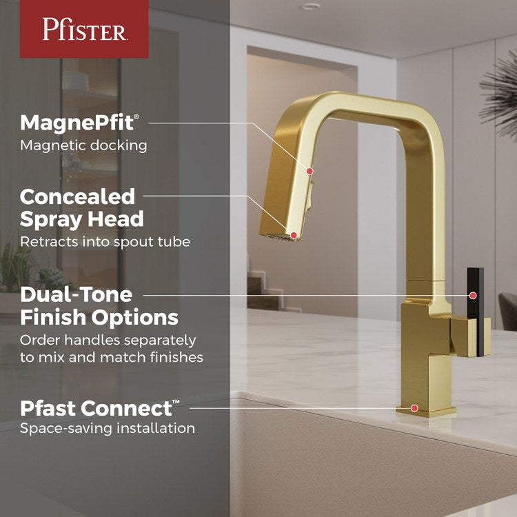 Kitchen Faucet Verve Less Handle ADA CALGreen Brushed Gold 2 Function Pull Down Concealed Swivel 360 DEG 1 Hole Deck MagnePfit 1.8 Gallons per Minute - Image 2