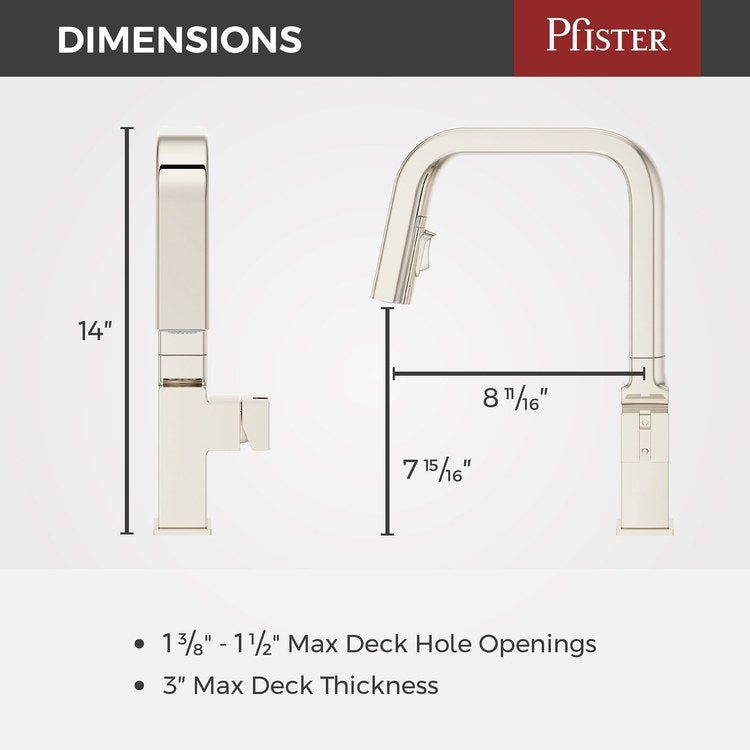 Kitchen Faucet Verve Less Handle ADA CALGreen Polished Nickel 2 Function Pull Down Concealed Swivel 360 DEG 1 Hole Deck MagnePfit 1.8 Gallons per Minute - Image 2