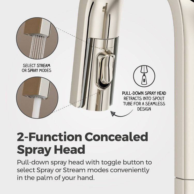 Kitchen Faucet Verve Less Handle ADA CALGreen Polished Nickel 2 Function Pull Down Concealed Swivel 360 DEG 1 Hole Deck MagnePfit 1.8 Gallons per Minute - Image 3