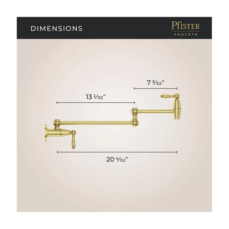 Pot Filler Port Haven 2 Lever ADA Brushed Gold 1 Hole Wall 3.0 Gallons per Minute - Image 2