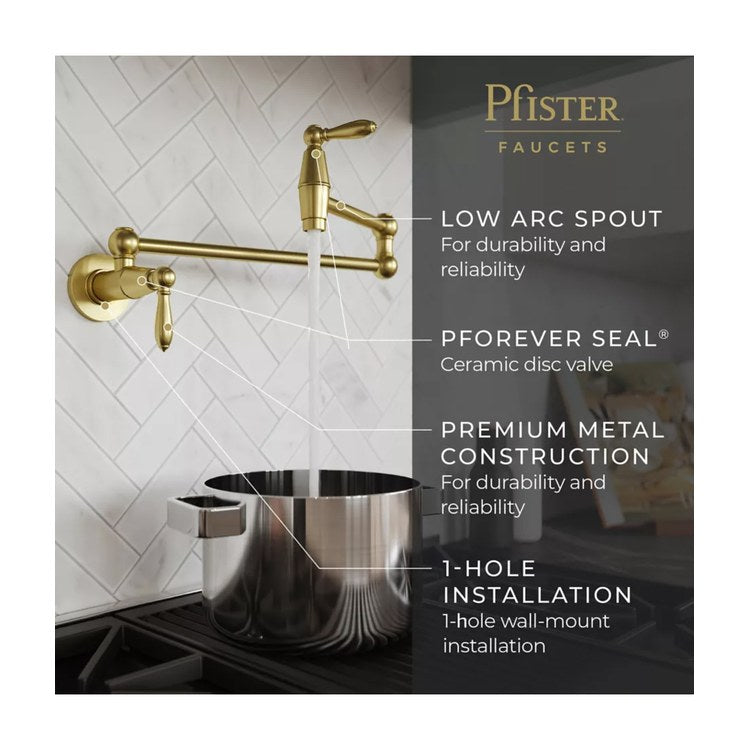 Pot Filler Port Haven 2 Lever ADA Brushed Gold 1 Hole Wall 3.0 Gallons per Minute - Image 3