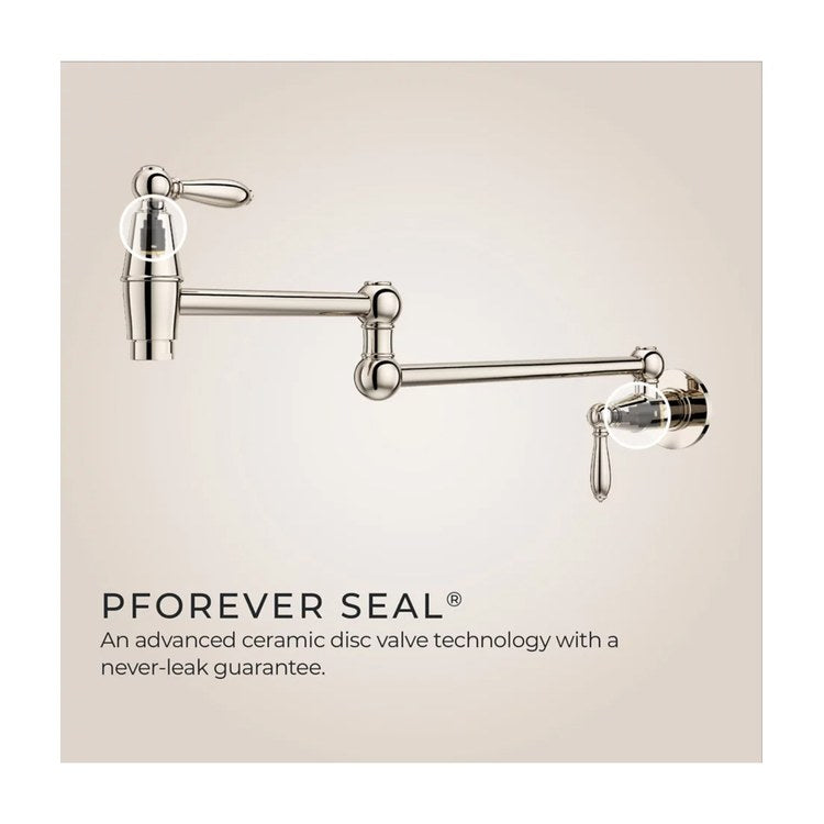 Pot Filler Port Haven 2 Lever ADA Polished Nickel 1 Hole Wall 3.0 Gallons per Minute - Image 3