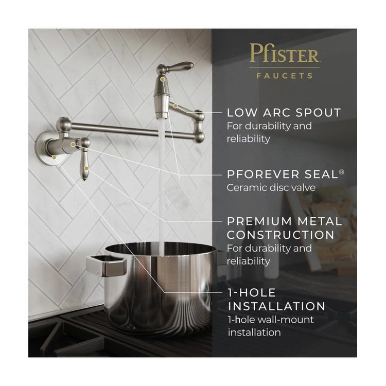 Pot Filler Port Haven 2 Lever ADA Stainless Steel 1 Hole Wall 3.0 Gallons per Minute - Image 2