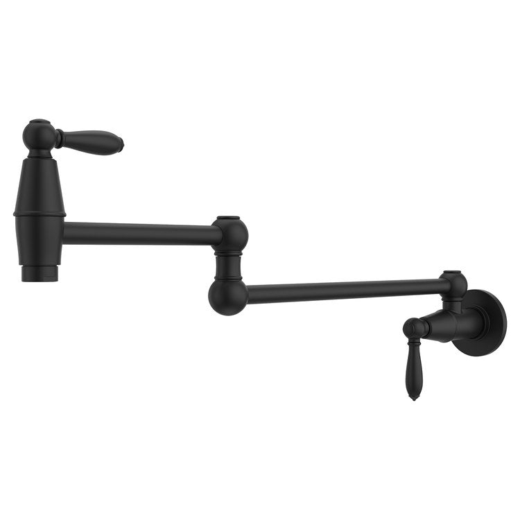 Pot Filler Port Haven 2 Lever ADA Spot Defense Matte Black 1 Hole Wall 3.0 Gallons per Minute