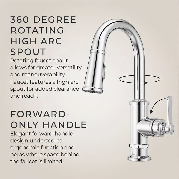 Bar Faucet Port Haven Prep 1 Lever ADA CALGreen Polished Chrome MagnePfit 2 Function Pull Down High Arc Swivel 360 DEG 1.8 Gallons per Minute - Image 3
