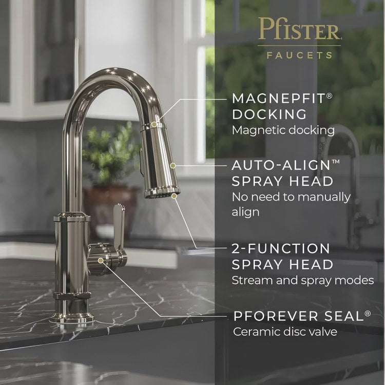 Bar Faucet Port Haven Prep 1 Lever ADA CALGreen Polished Nickel MagnePfit 2 Function Pull Down High Arc Swivel 360 DEG 1.8 Gallons per Minute - Image 3