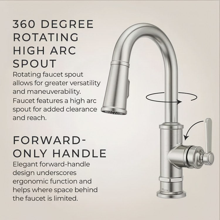 Bar Faucet Port Haven Prep 1 Lever ADA CALGreen Stainless Steel MagnePfit 2 Function Pull Down High Arc Swivel 360 DEG 1.8 Gallons per Minute - Image 2