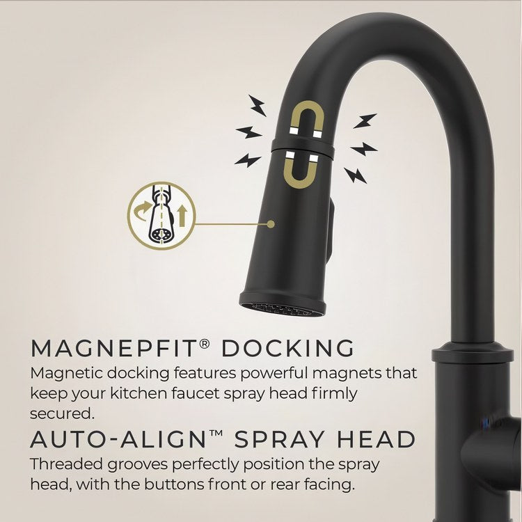 Bar Faucet Port Haven Prep 1 Lever ADA CALGreen Spot Defense Matte Black MagnePfit 2 Function Pull Down High Arc Swivel 360 DEG 1.8 Gallons per Minute - Image 2