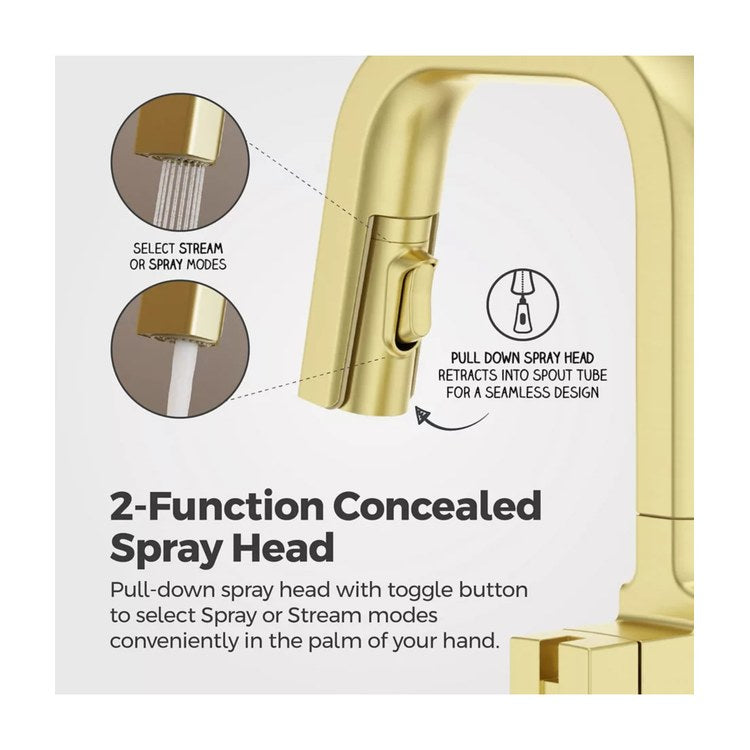 Bar Faucet Verve Prep 1 Lever ADA CALGreen Brushed Gold MagnePfit 2 Function Pull Down Medium Arc Swivel 360 DEG 1.8 Gallons per Minute - Image 2