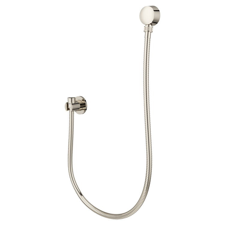 Handshower Holder Modern Round with 60 Inch Metal Hose Polished Nickel Metal