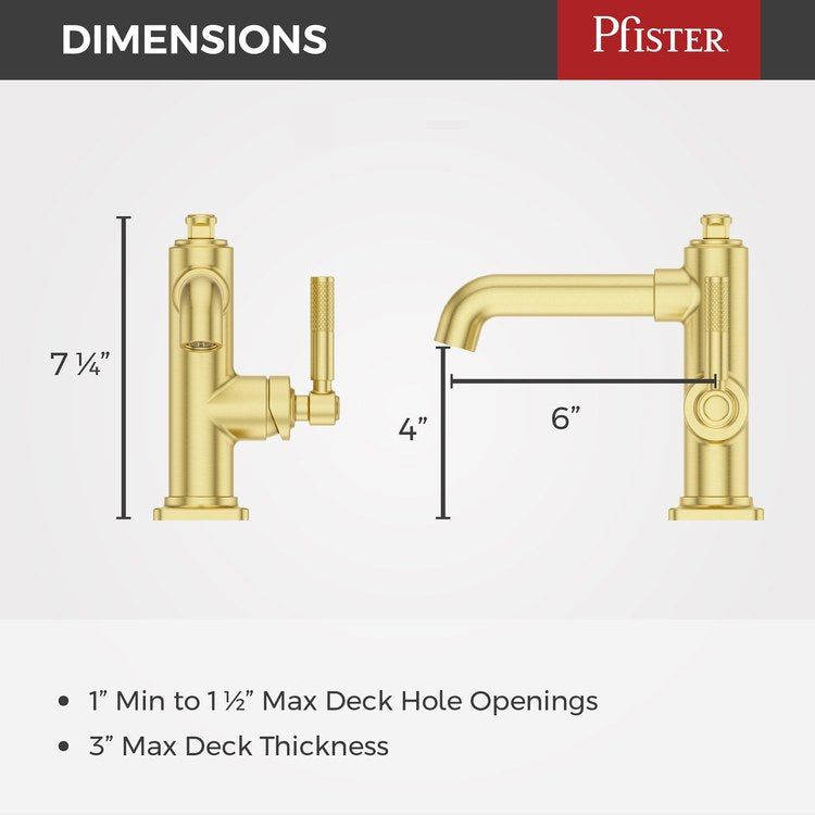 Lavatory Faucet Hillstone 1 Lever ADA WaterSense/CALGreen Brushed Gold 1.2 Gallons per Minute Deck Push and Seal 1 Hole - Image 2