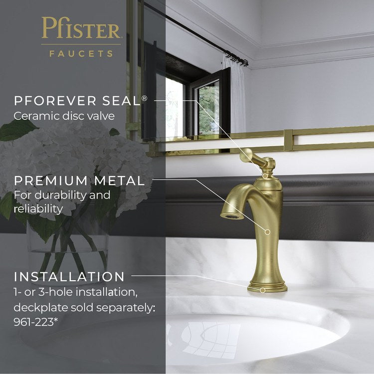 Lavatory Faucet Tisbury 1 Lever ADA WaterSense/CALGreen Brushed Gold 1.2 Gallons per Minute Deck Pop-Up 1/3 Hole - Image 3