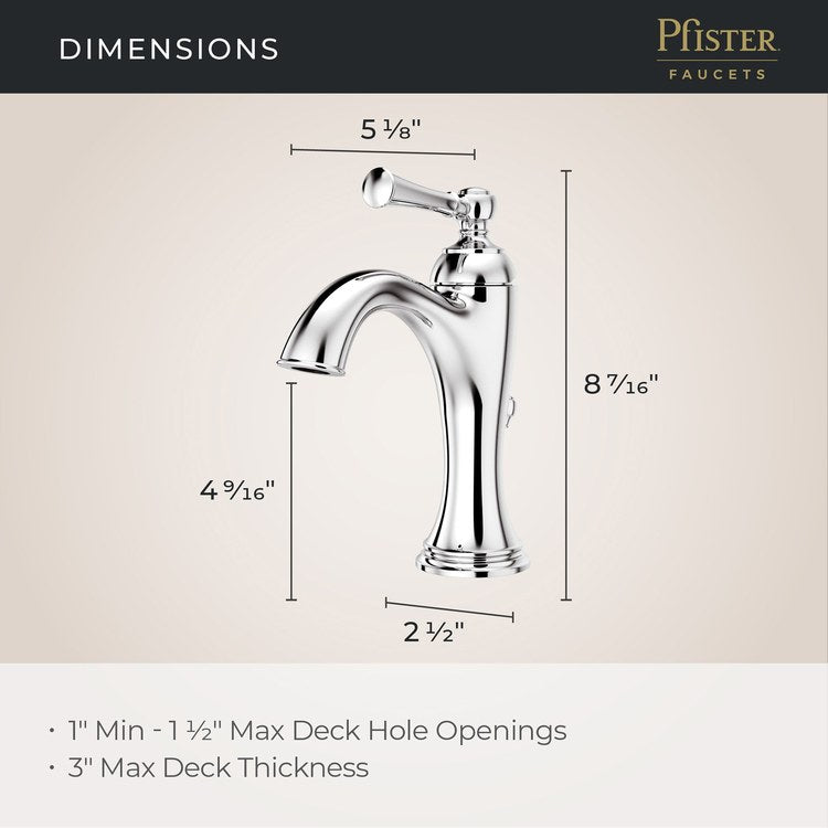 Lavatory Faucet Tisbury 1 Lever ADA WaterSense/CALGreen Polished Chrome 1.2 Gallons per Minute Deck Pop-Up 1/3 Hole - Image 2