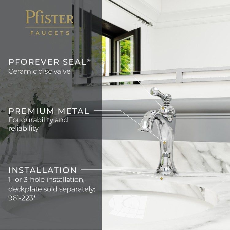 Lavatory Faucet Tisbury 1 Lever ADA WaterSense/CALGreen Polished Chrome 1.2 Gallons per Minute Deck Pop-Up 1/3 Hole - Image 3