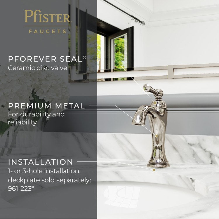 Lavatory Faucet Tisbury 1 Lever ADA WaterSense/CALGreen Polished Nickel 1.2 Gallons per Minute Deck Pop-Up 1/3 Hole - Image 3